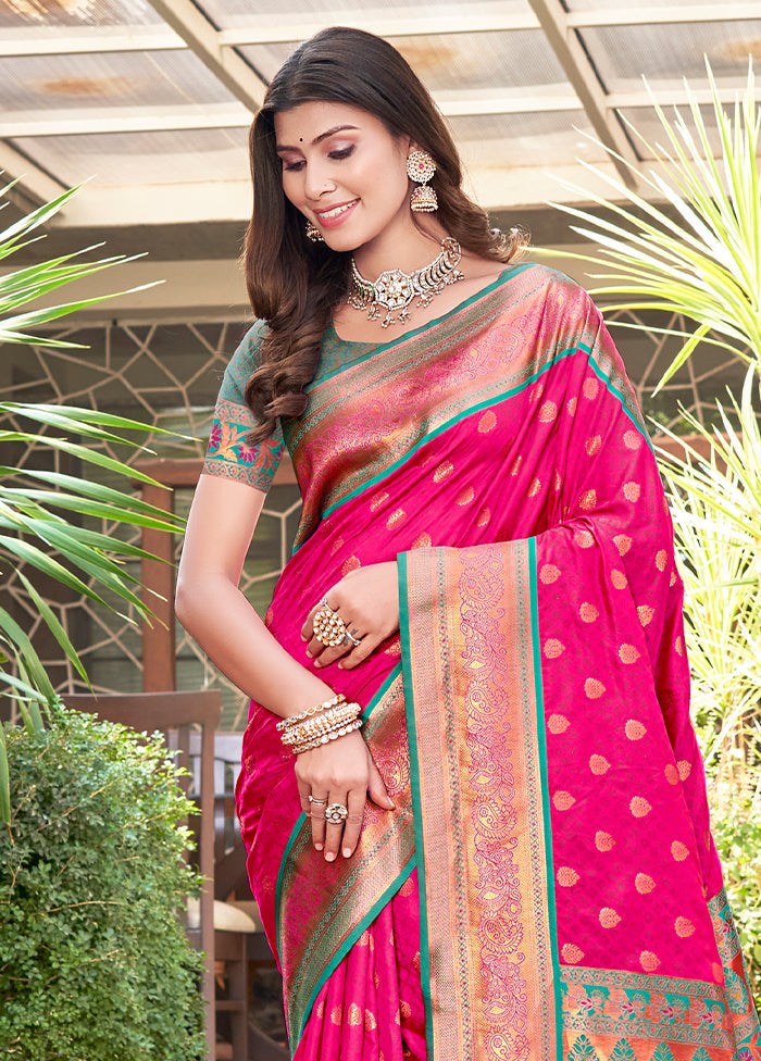 Magenta Dupion Silk Saree With Blouse Piece - Indian Silk House Agencies