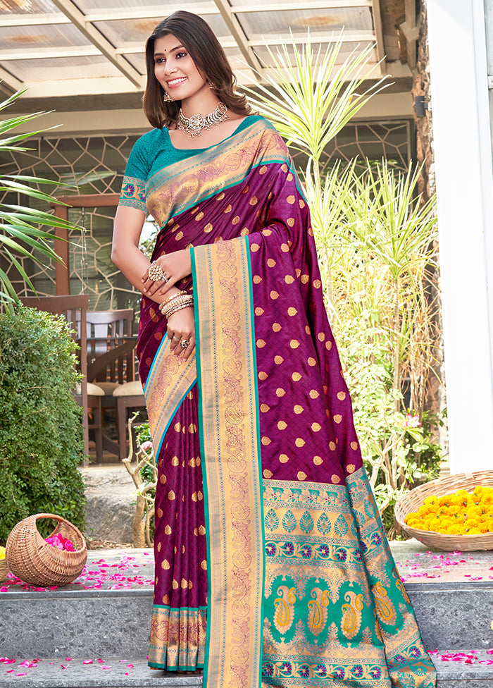 Purple Dupion Silk Saree With Blouse Piece - Indian Silk House Agencies