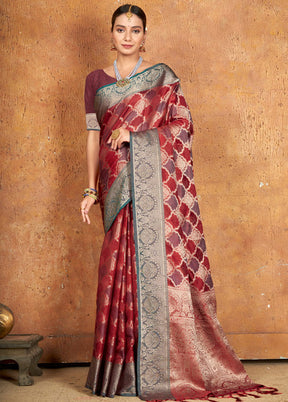 Maroon Spun Silk Saree With Blouse Piece - Indian Silk House Agencies