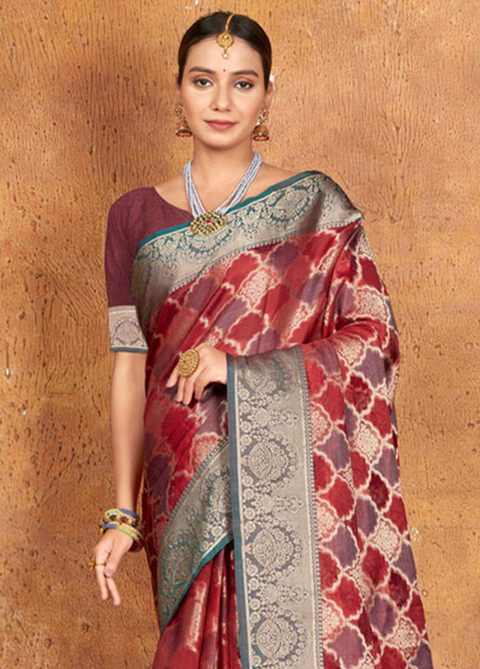 Maroon Spun Silk Saree With Blouse Piece - Indian Silk House Agencies