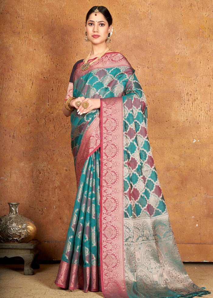 Sea Green Spun Silk Saree With Blouse Piece