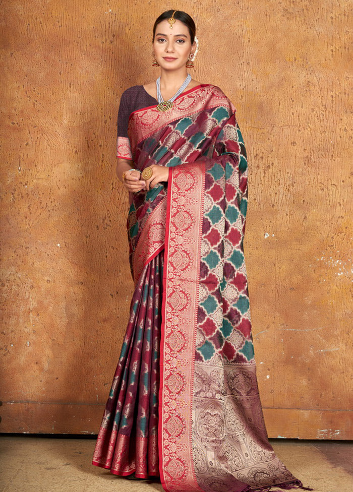 Purple Spun Silk Saree With Blouse Piece - Indian Silk House Agencies