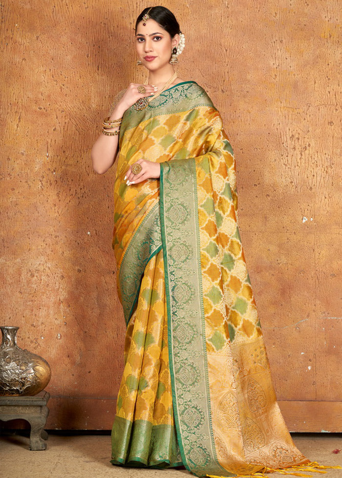 Yellow Spun Silk Saree With Blouse Piece - Indian Silk House Agencies