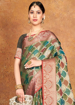 Green Spun Silk Saree With Blouse Piece - Indian Silk House Agencies