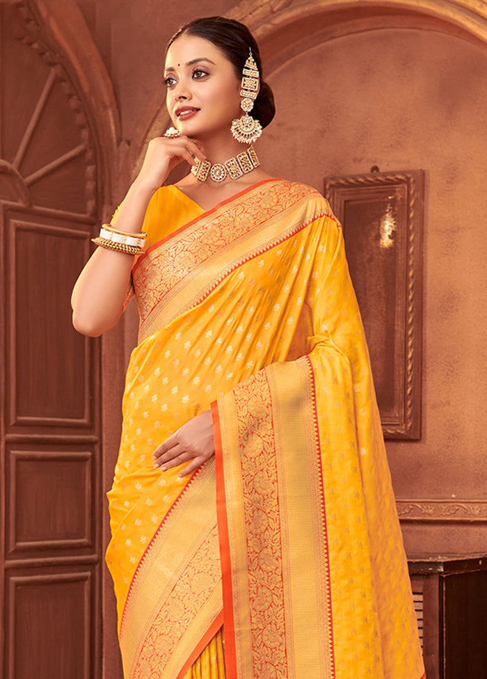 Yellow Spun Silk Saree With Blouse Piece - Indian Silk House Agencies