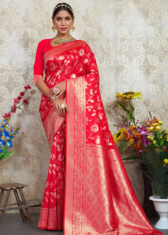 Red Spun Silk Saree With Blouse Piece - Indian Silk House Agencies