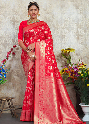 Red Spun Silk Saree With Blouse Piece - Indian Silk House Agencies