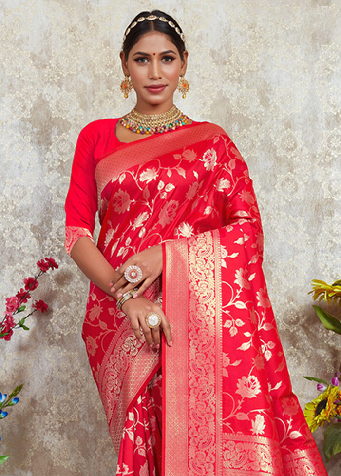 Red Spun Silk Saree With Blouse Piece - Indian Silk House Agencies