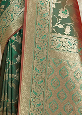 Green Spun Silk Saree With Blouse Piece - Indian Silk House Agencies