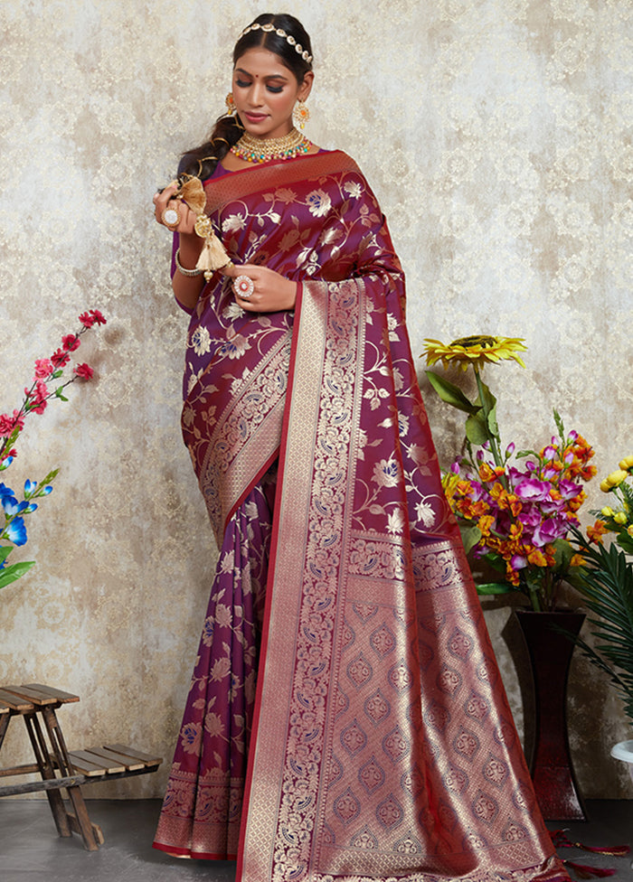 Purple Spun Silk Saree With Blouse Piece - Indian Silk House Agencies