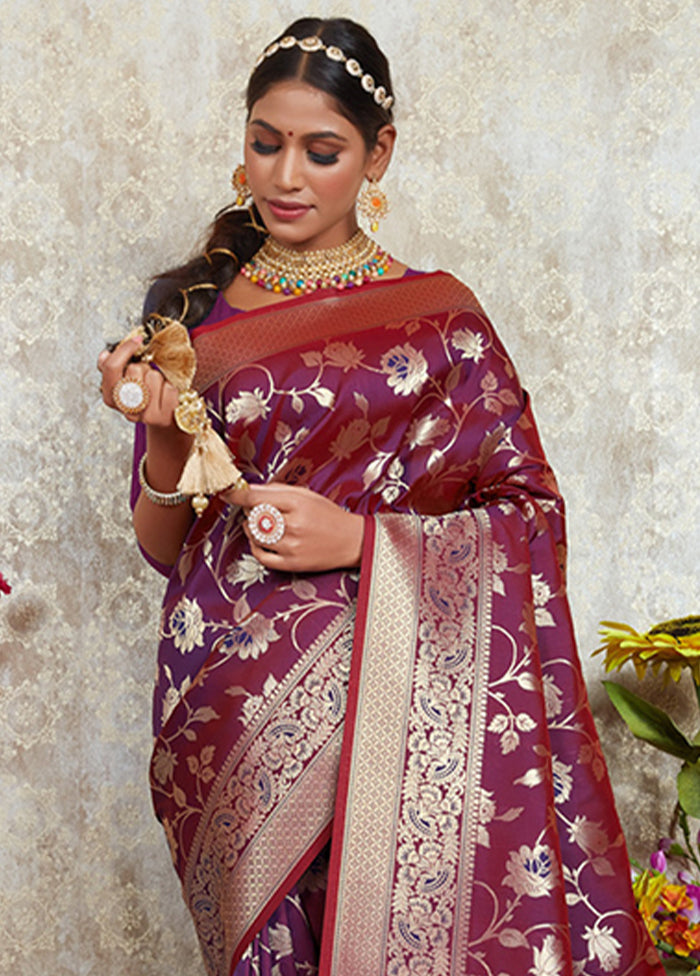 Purple Spun Silk Saree With Blouse Piece - Indian Silk House Agencies