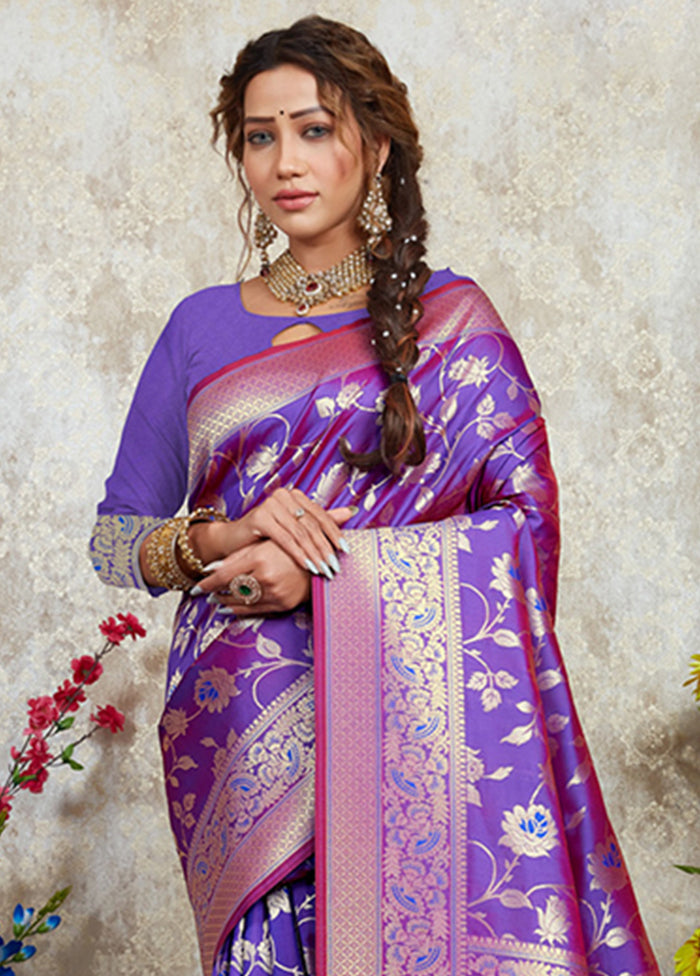 Violet Spun Silk Saree With Blouse Piece - Indian Silk House Agencies