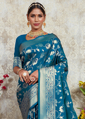 Teal Spun Silk Saree With Blouse Piece - Indian Silk House Agencies