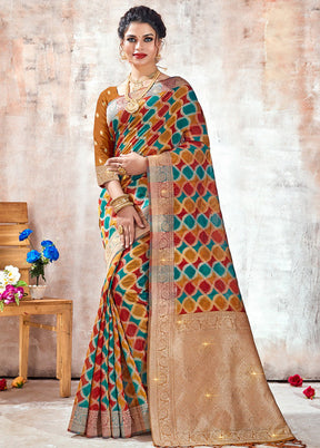 Mustard Organza Saree With Blouse Piece - Indian Silk House Agencies