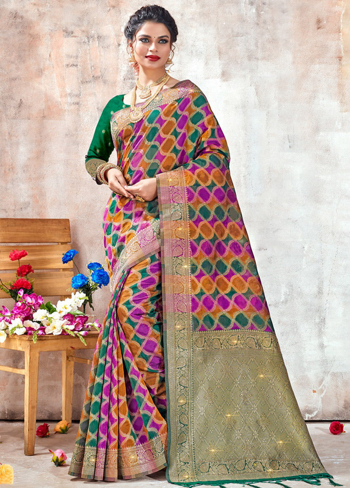 Mustard Organza Saree With Blouse Piece - Indian Silk House Agencies