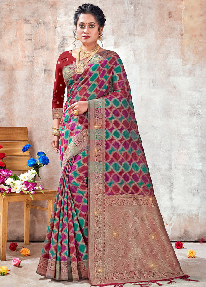 Pink Organza Saree With Blouse Piece - Indian Silk House Agencies