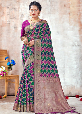 Dark Pink Organza Saree With Blouse Piece - Indian Silk House Agencies