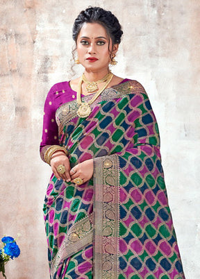 Dark Pink Organza Saree With Blouse Piece - Indian Silk House Agencies