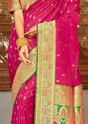 Dark Pink Spun Silk Saree With Blouse Piece - Indian Silk House Agencies