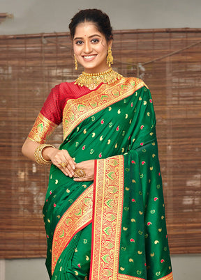 Green Spun Silk Saree With Blouse Piece - Indian Silk House Agencies