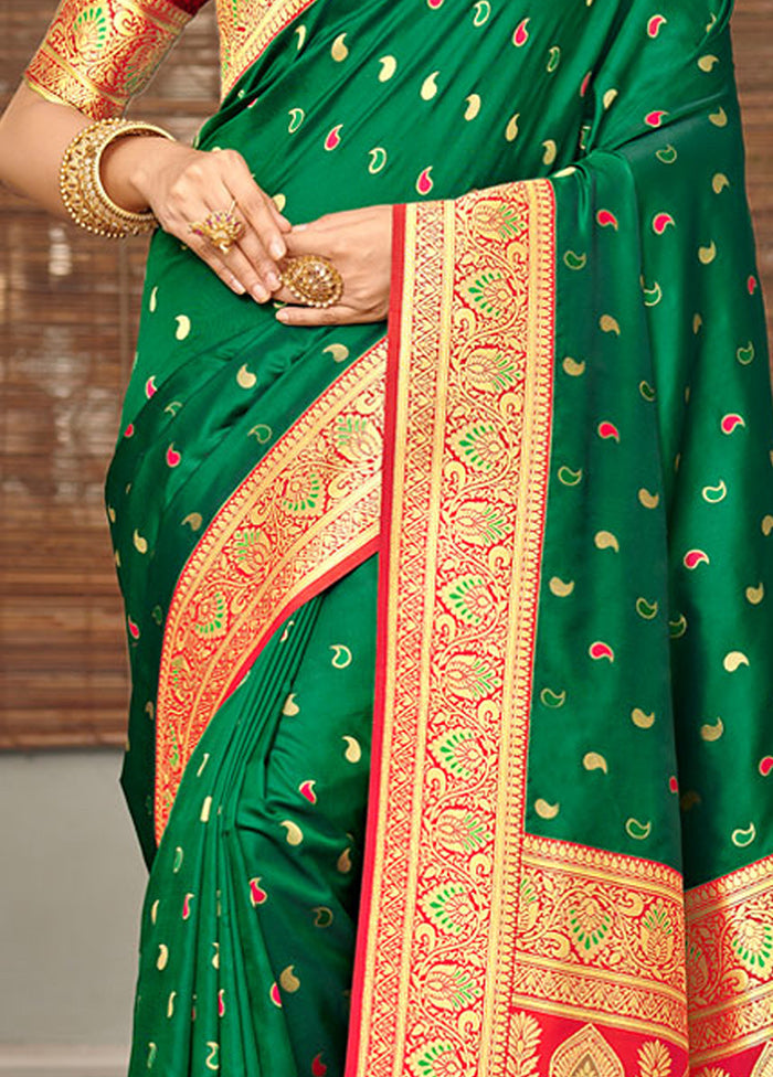 Green Spun Silk Saree With Blouse Piece - Indian Silk House Agencies