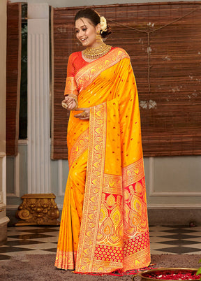 Yellow Spun Silk Saree With Blouse Piece - Indian Silk House Agencies