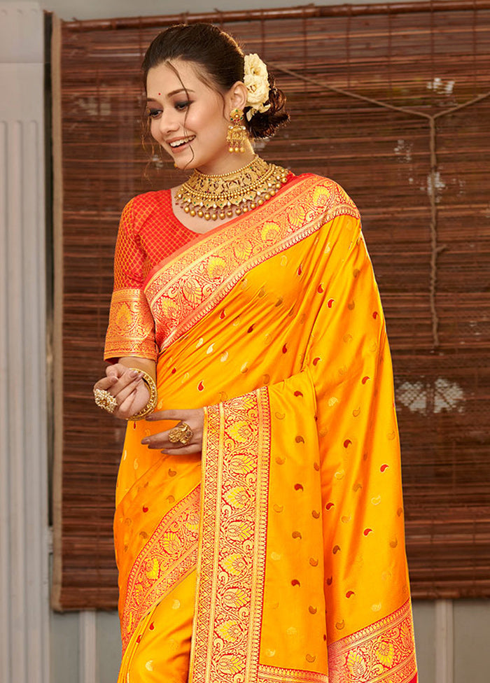 Yellow Spun Silk Saree With Blouse Piece - Indian Silk House Agencies