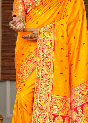 Yellow Spun Silk Saree With Blouse Piece - Indian Silk House Agencies