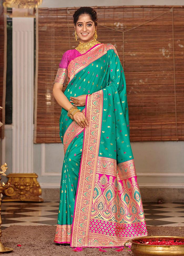 Sea Green Spun Silk Saree With Blouse Piece - Indian Silk House Agencies