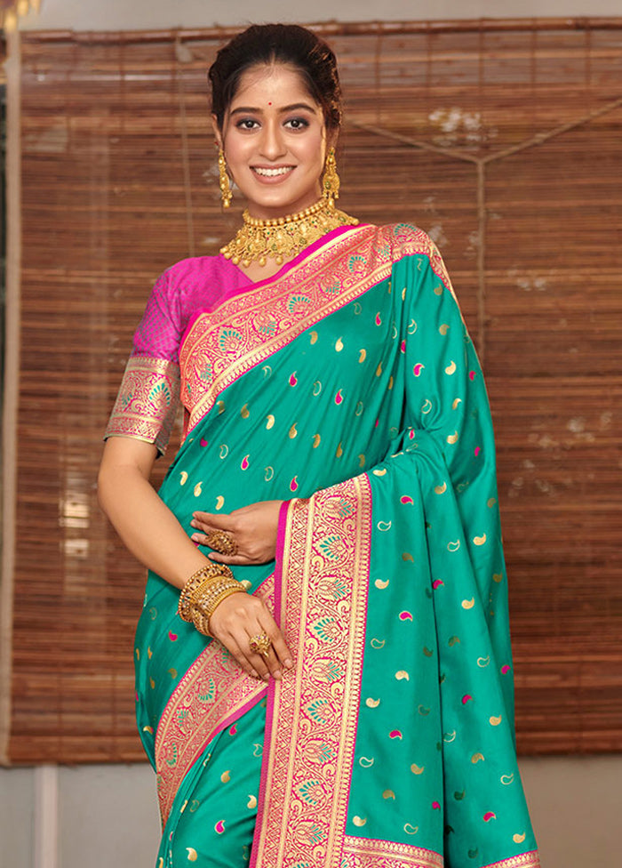 Sea Green Spun Silk Saree With Blouse Piece - Indian Silk House Agencies