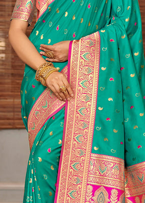 Sea Green Spun Silk Saree With Blouse Piece - Indian Silk House Agencies