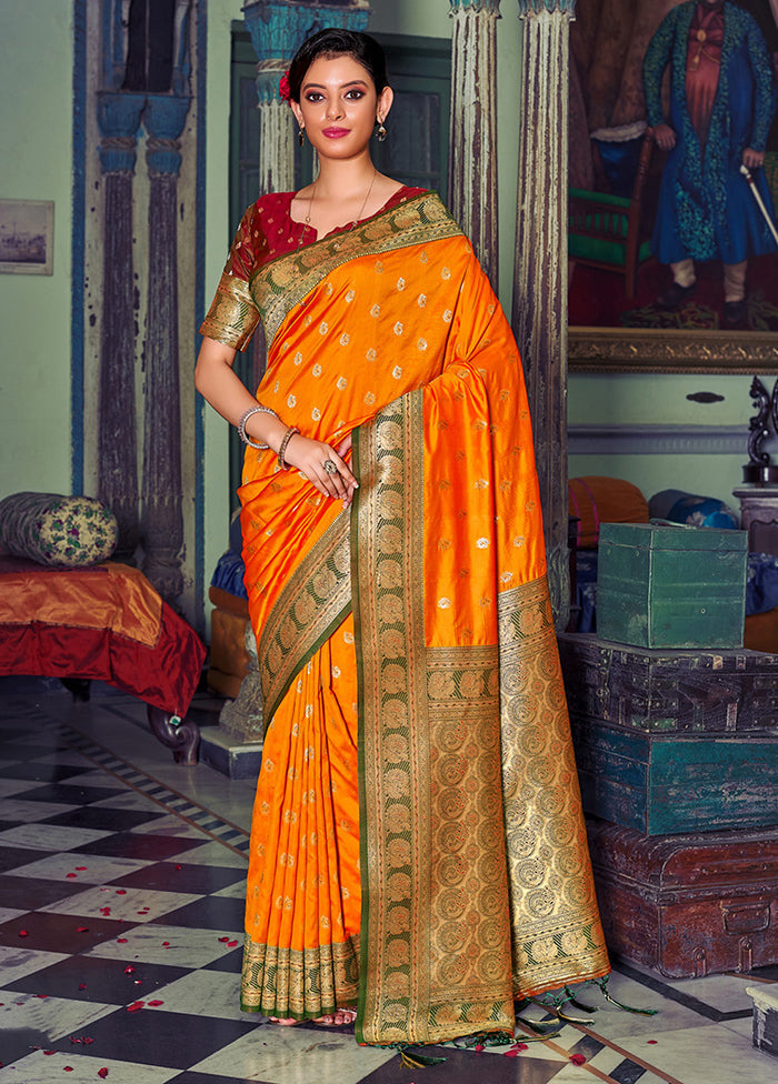 Mustard Spun Silk Saree With Blouse Piece - Indian Silk House Agencies