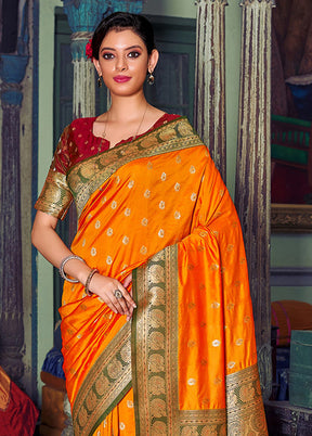 Mustard Spun Silk Saree With Blouse Piece - Indian Silk House Agencies