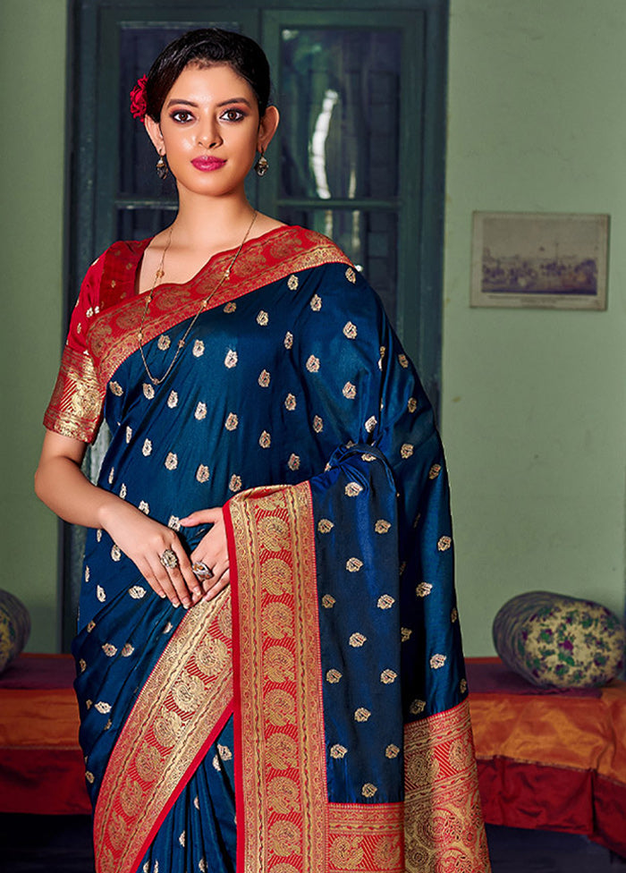 Navy Blue Spun Silk Saree With Blouse Piece - Indian Silk House Agencies