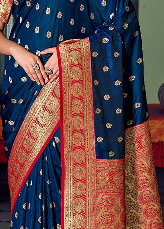 Navy Blue Spun Silk Saree With Blouse Piece - Indian Silk House Agencies