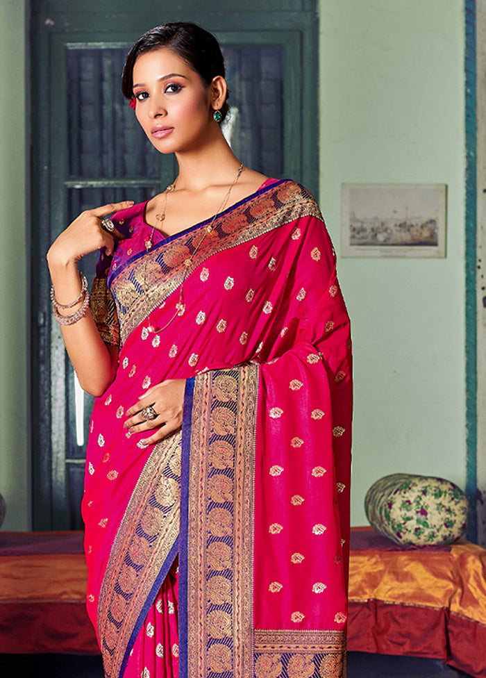 Magenta Spun Silk Saree With Blouse Piece - Indian Silk House Agencies