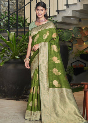 Green Cotton Saree With Blouse Piece - Indian Silk House Agencies