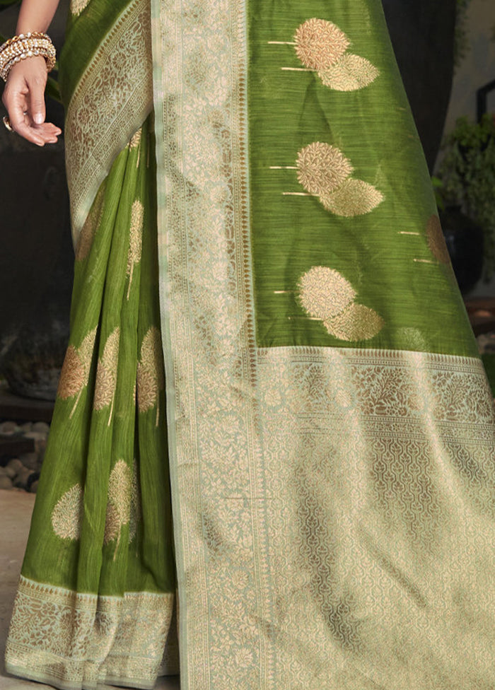 Green Cotton Saree With Blouse Piece - Indian Silk House Agencies