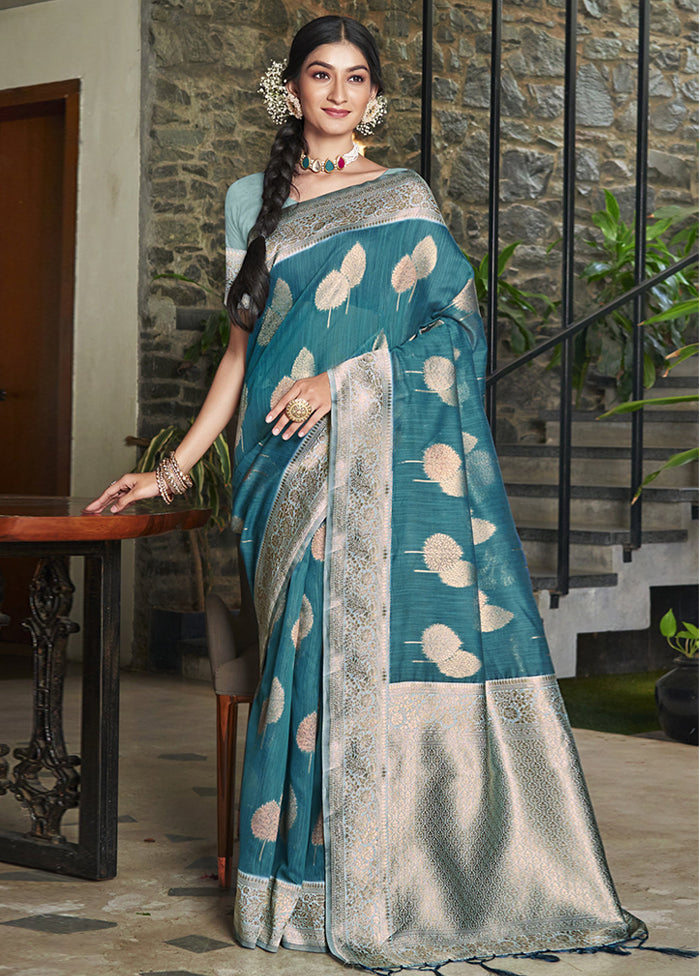 Sea Green Cotton Saree With Blouse Piece - Indian Silk House Agencies