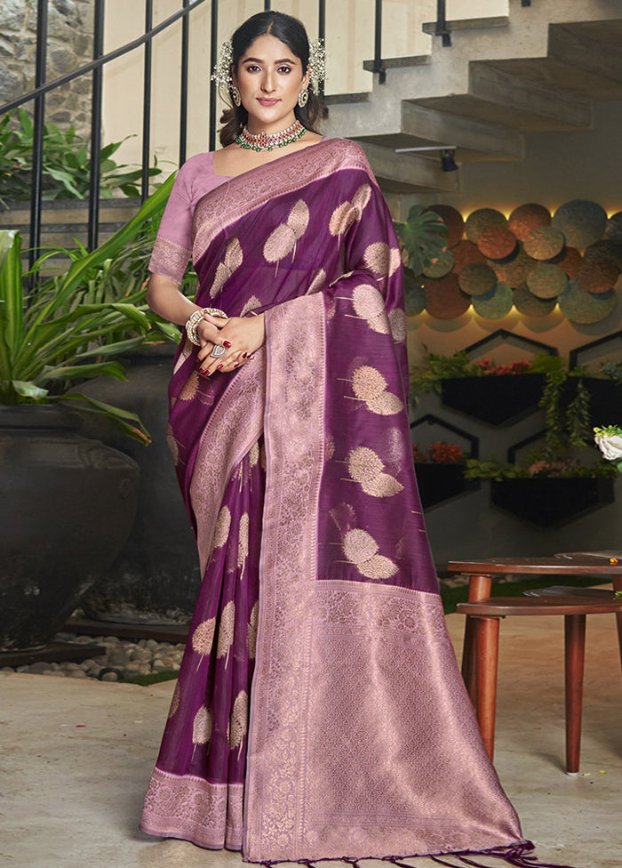 Purple Cotton Saree With Blouse Piece - Indian Silk House Agencies