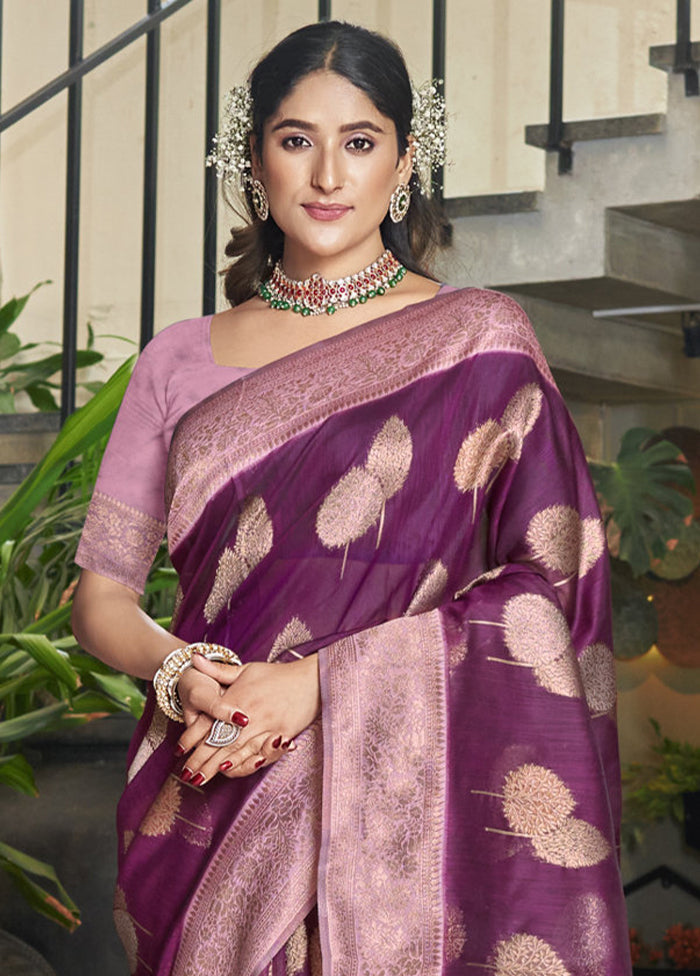 Purple Cotton Saree With Blouse Piece - Indian Silk House Agencies