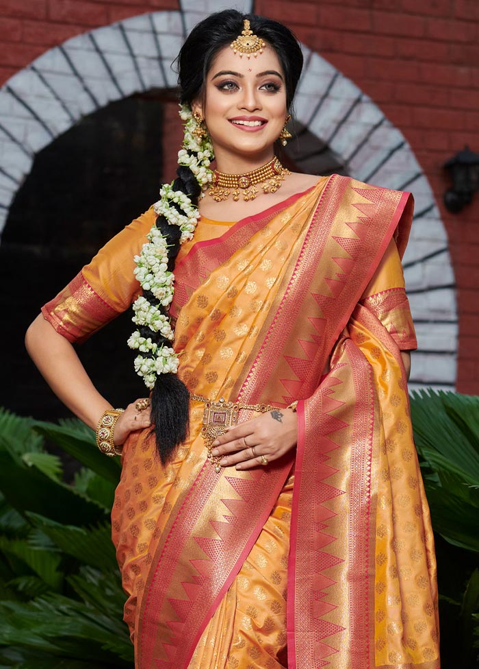 Mustard Spun Silk Saree With Blouse Piece - Indian Silk House Agencies