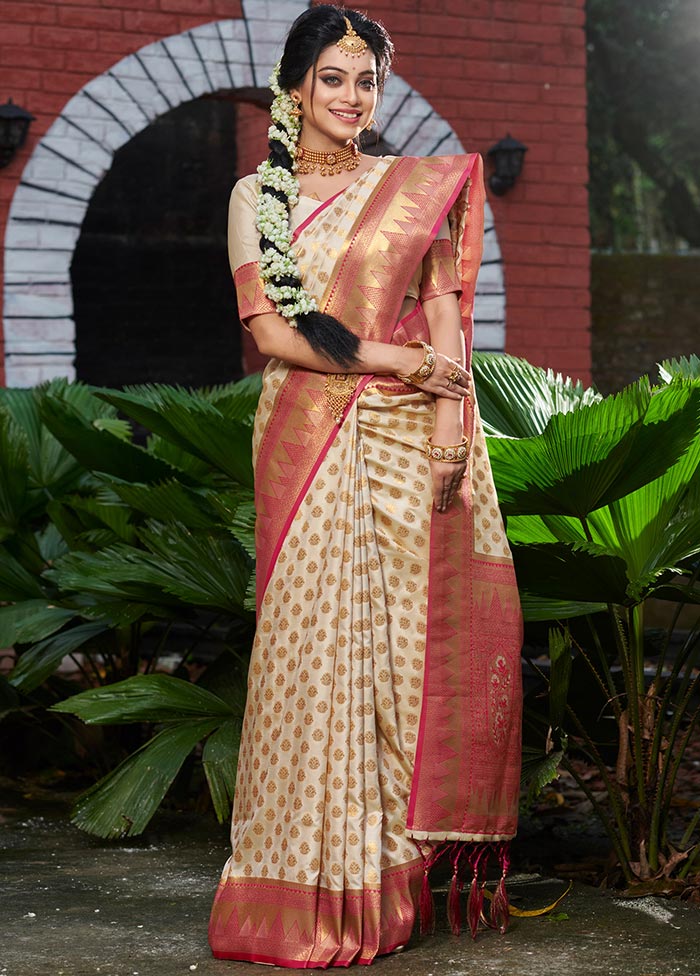 Cream Spun Silk Saree With Blouse Piece - Indian Silk House Agencies