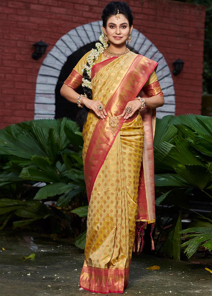 Yellow Spun Silk Saree With Blouse Piece - Indian Silk House Agencies