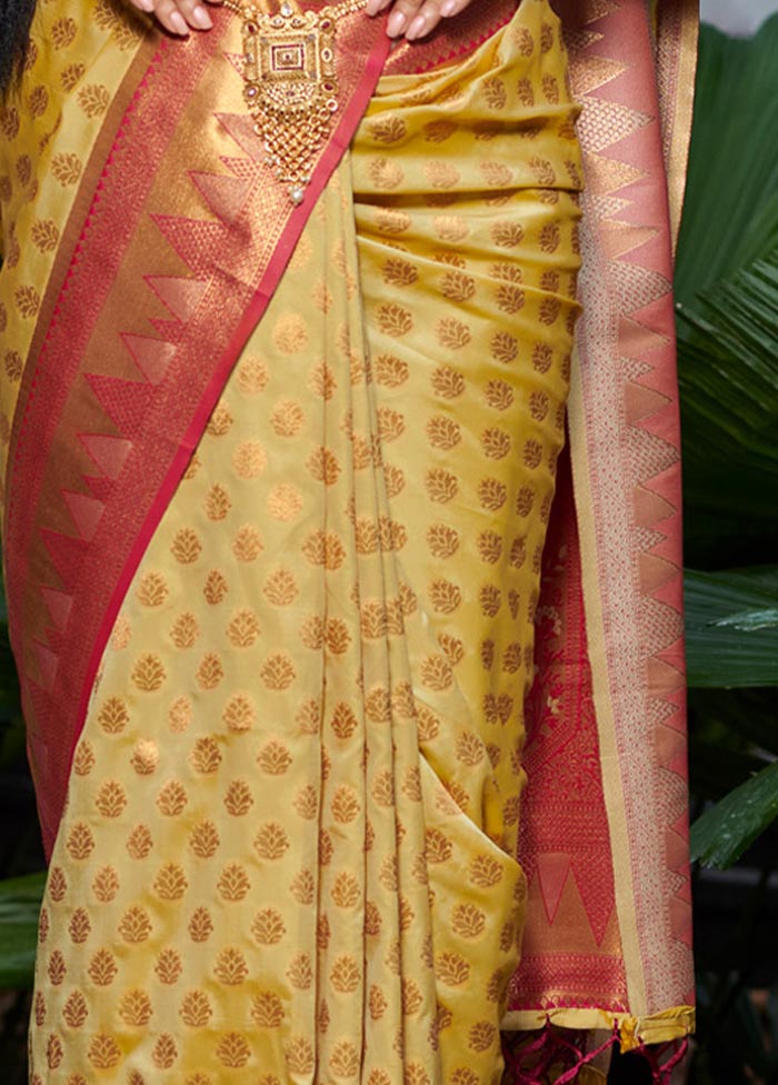 Yellow Spun Silk Saree With Blouse Piece - Indian Silk House Agencies