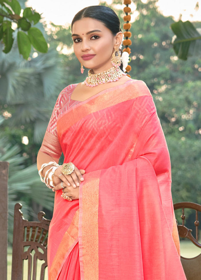 Peach Cotton Saree With Blouse Piece - Indian Silk House Agencies