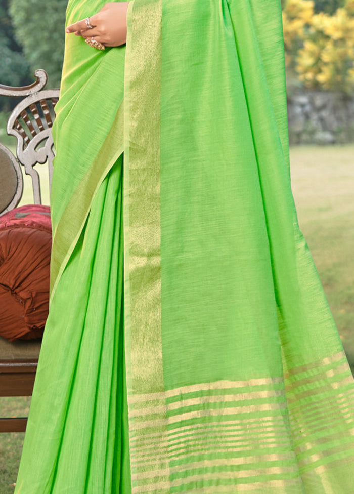 Green Cotton Saree With Blouse Piece - Indian Silk House Agencies