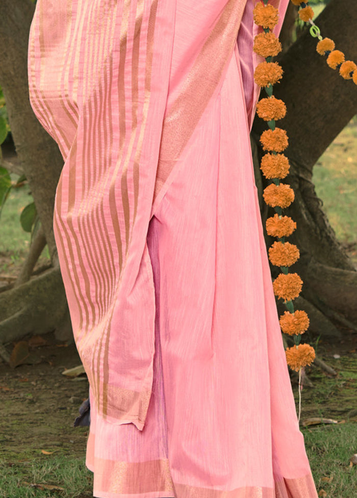 Light Pink Cotton Saree With Blouse Piece - Indian Silk House Agencies