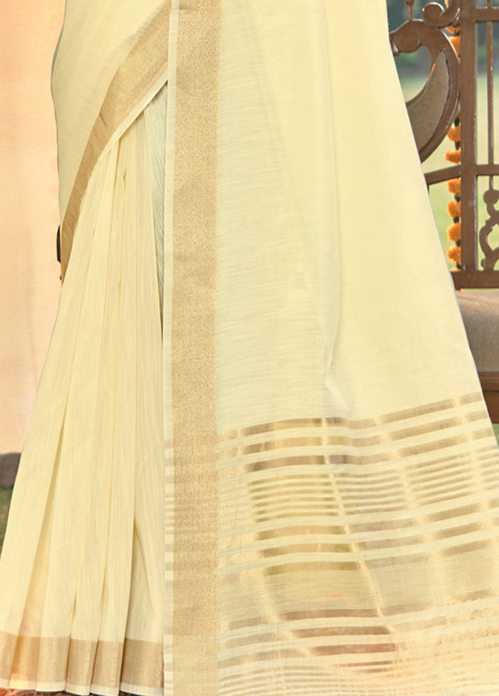 Cream Cotton Saree With Blouse Piece - Indian Silk House Agencies