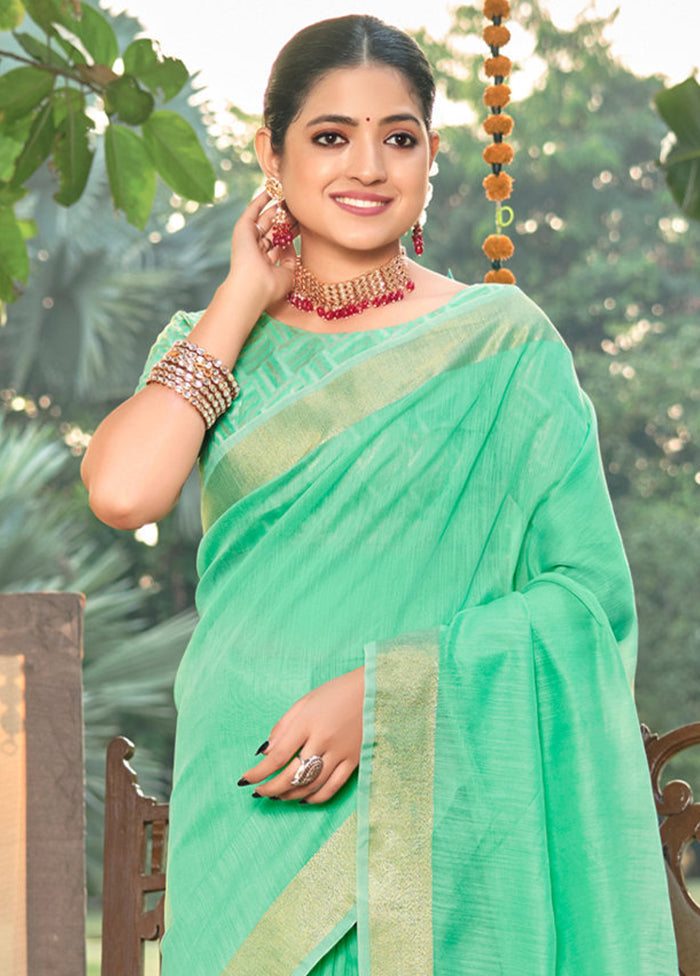 Sea Green Cotton Saree With Blouse Piece - Indian Silk House Agencies